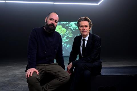 Vasilis Katsoupis and Willem Dafoe on set of Inside photo by WILLI WEBER courtesy of Heretic