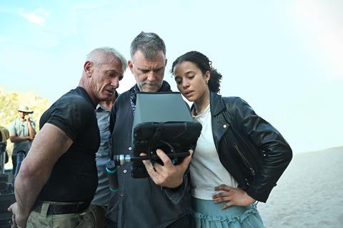 Chase Infiniti with Sean Penn and Paul Thomas Anderson on the set of 'One Battle After Another'