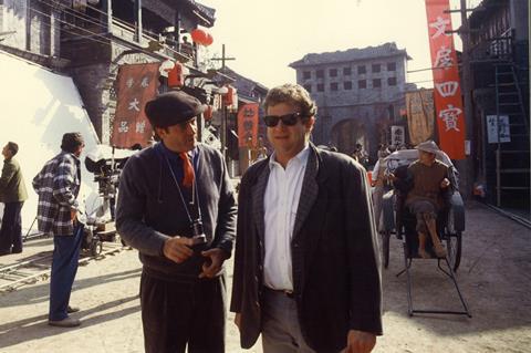 Bernardo Bertolucci and Jeremy Thomas on the set of 'The Last Emperor'