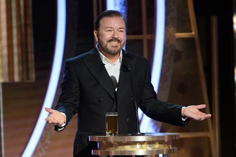 Amid Sombre Golden Globes Speeches Host Ricky Gervais Draws Gasps With Harvey Weinstein Remark News Screen
