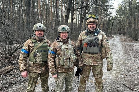 Oleg Sentsov  (far right) with other Ukrainian reservists