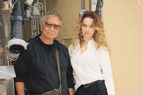 Takashi Miike and Lily James on the set of 'Bad Lieutenant: Tokyo'