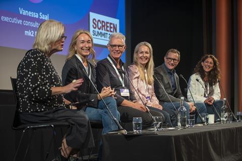 Wendy Mitchell (Screen International), with Celine Rattray (Maven), David Garrett (Mister Smith), Gabrielle Stewart (HanWay), Mike Goodridge (Good Chaos) and Vanessa Saal (mk2)