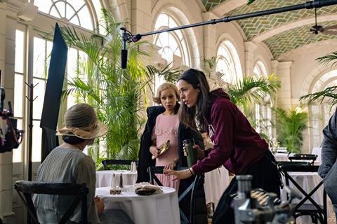 Tessa Thompson and Ruth Negga with director Rebecca Hall on the set of Passing_11.26.19-49r._credit Emily V Aragones:Netflixjpg