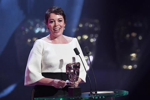 Olivia Colman accepting her best actress Bafta in February for The Favourite_10082404gm