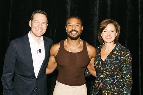 Michael B. Jordan with Amazon MGM Studios' Helen Moss and Charlie Coleman