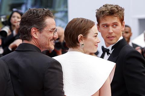 Pedro Pascal, Emma Stone and Austin Butler at the 'Eddington' Cannes premiere