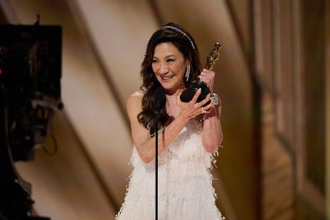 Michelle Yeoh accepts the Oscar for Actress in a Leading Role during the 95th Oscars