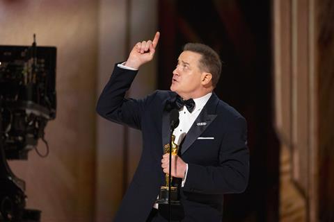 Brendan Fraser accepts the Oscar® for Actor in a Leading Role during the the 2023 Oscars